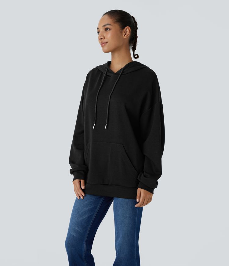 Hooded Drawstring Long Sleeve Kangaroo Pocket Crossover Casual Sweatshirt