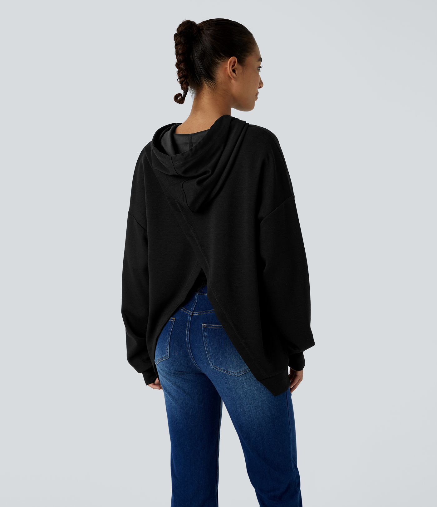 Hooded Drawstring Long Sleeve Kangaroo Pocket Crossover Casual Sweatshirt