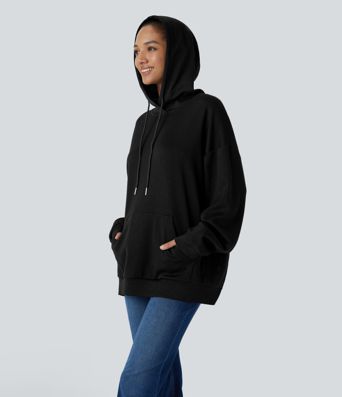 Hooded Drawstring Long Sleeve Kangaroo Pocket Crossover Casual Sweatshirt