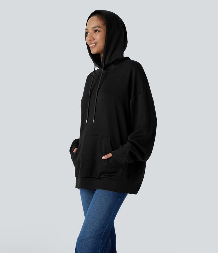 Hooded Drawstring Long Sleeve Kangaroo Pocket Crossover Casual Sweatshirt