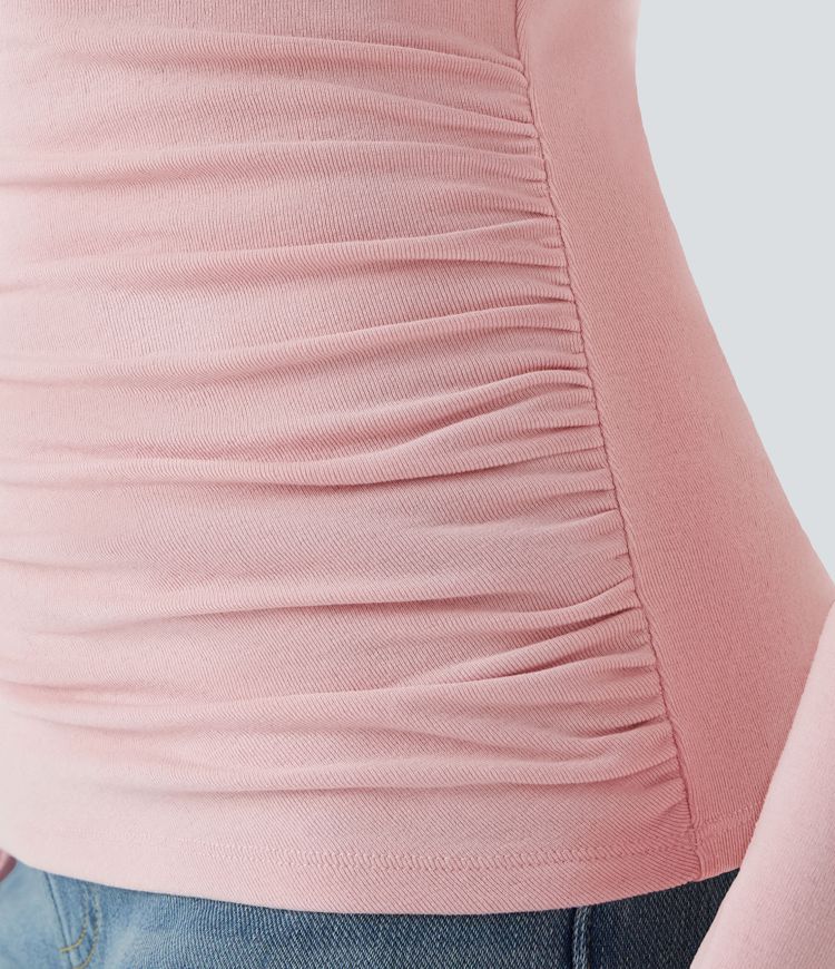 Top térmico ajustado manga larga cuello alto fruncido