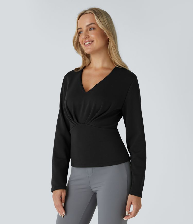 V Neck Long Sleeve Work Top