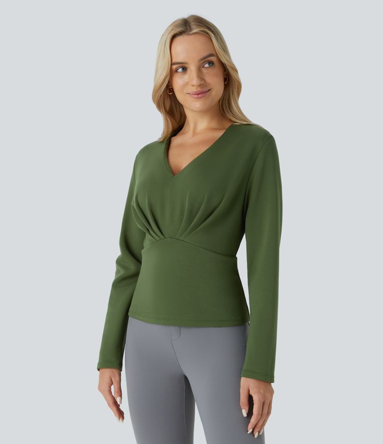 V Neck Long Sleeve Work Top