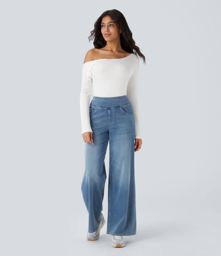 Haut décontracté à épaules dénudées et manches longues