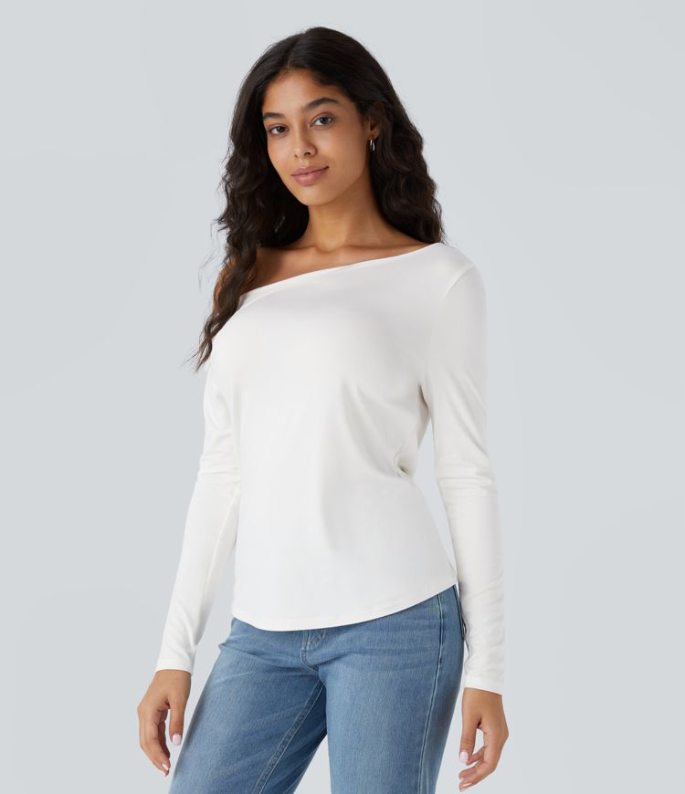 Haut décontracté à épaules dénudées et manches longues