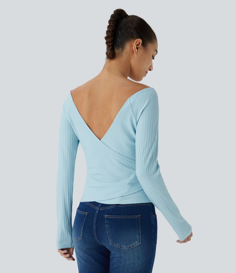 Blusa manga larga cuello V sin espalda