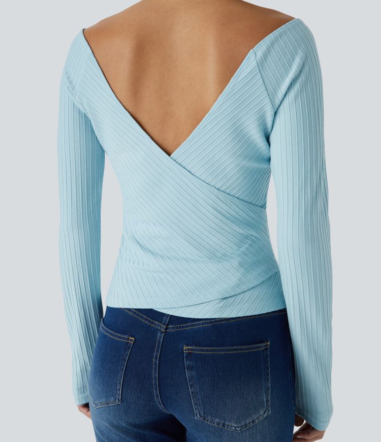 Blusa manga larga cuello V sin espalda