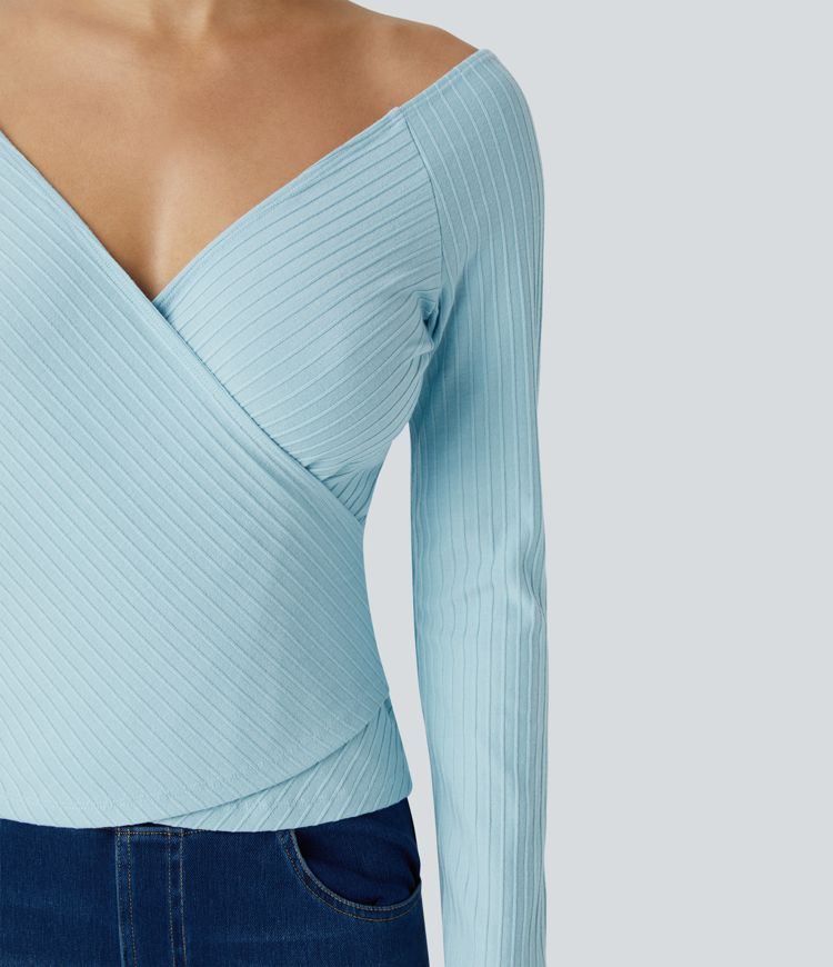 Blusa manga larga cuello V sin espalda