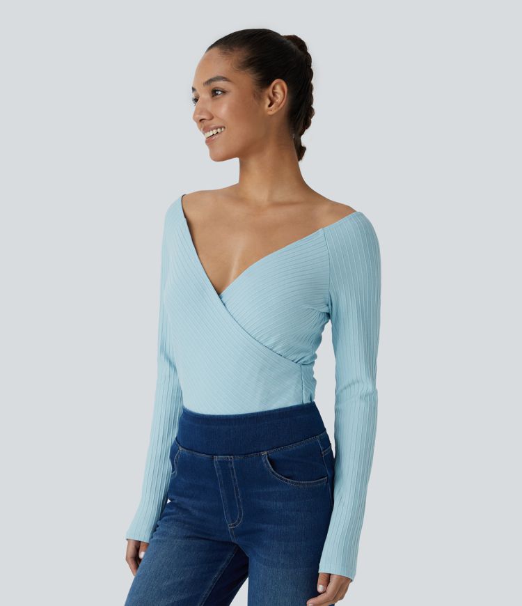 Blusa manga larga cuello V sin espalda