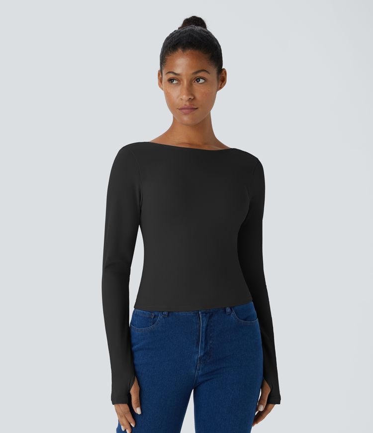 Backless Crisscross Long Sleeve Thumb Hole Yoga Sports Top