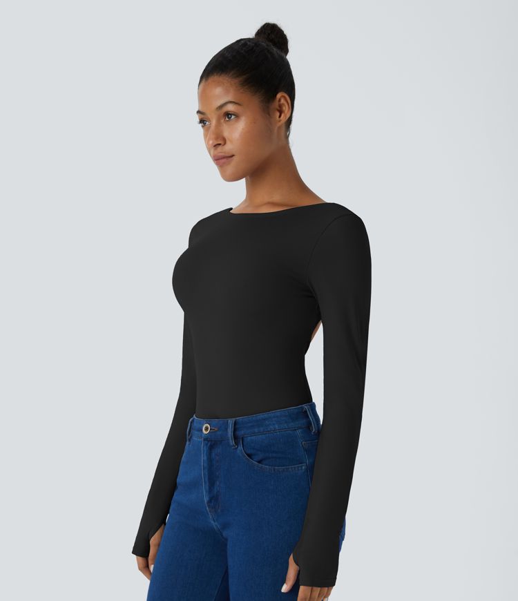 Backless Crisscross Long Sleeve Thumb Hole Yoga Sports Top