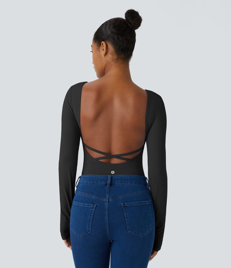 Backless Crisscross Long Sleeve Thumb Hole Yoga Sports Top