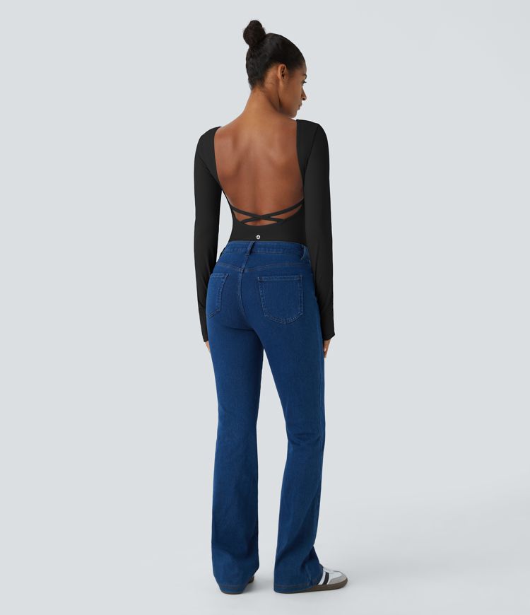 Backless Crisscross Long Sleeve Thumb Hole Yoga Sports Top