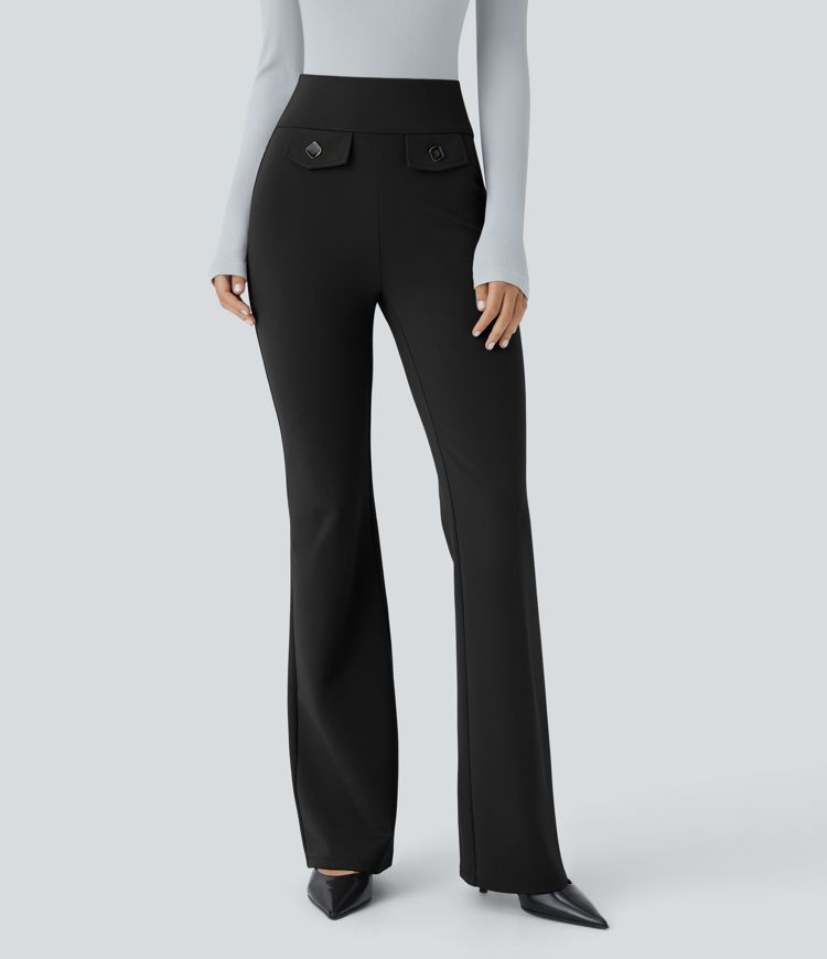 Halara Flex™ Pantalon tailleur à taille haute, boutons décoratifs, poches arrière et coupe légèrement évasée