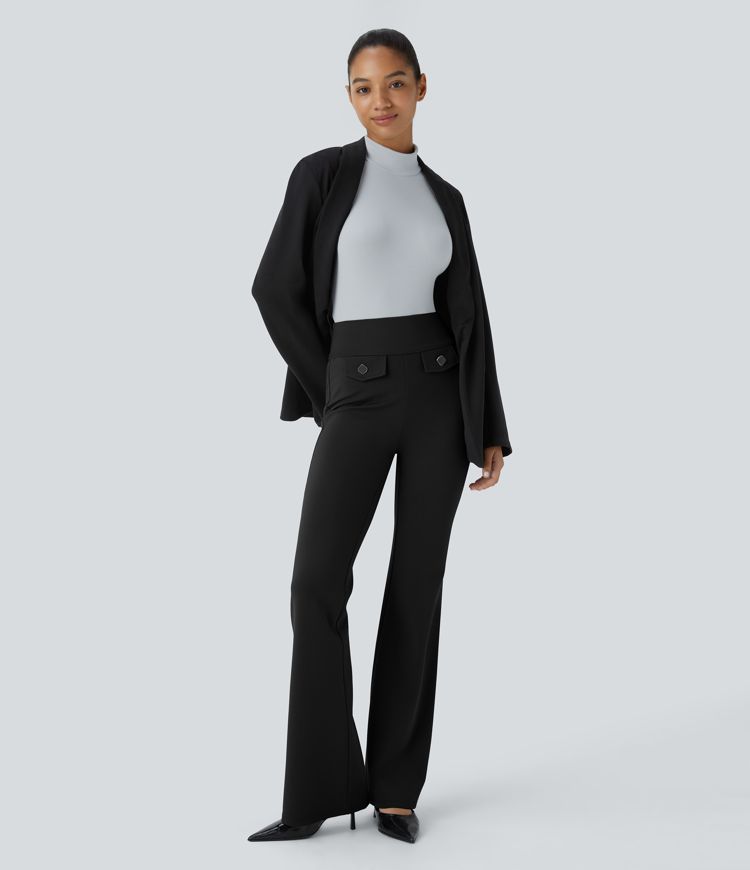 Halara Flex™ Pantalon tailleur à taille haute, boutons décoratifs, poches arrière et coupe légèrement évasée