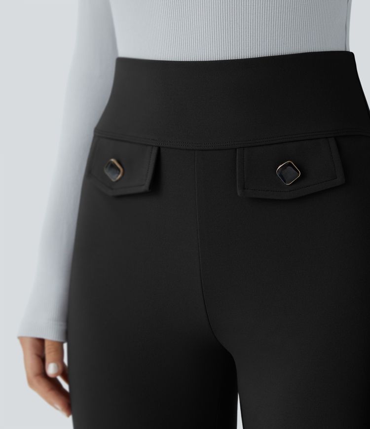 Halara Flex™ Pantalon tailleur à taille haute, boutons décoratifs, poches arrière et coupe légèrement évasée