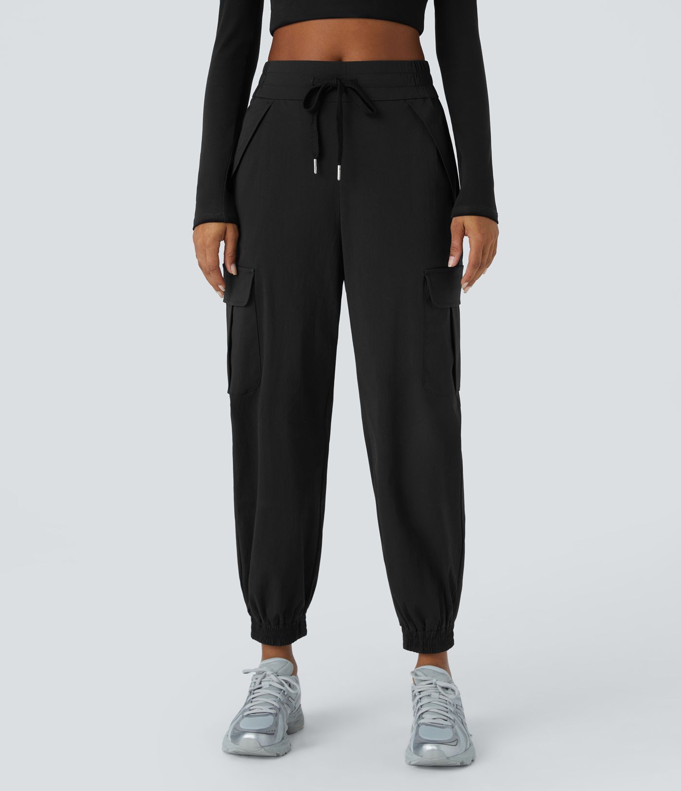 Wasserabweisende Cargo-Jogginghose mit mittlerer Steighöhe, Kordelzug und Taschen aus Ripstop-Stoff für Camping