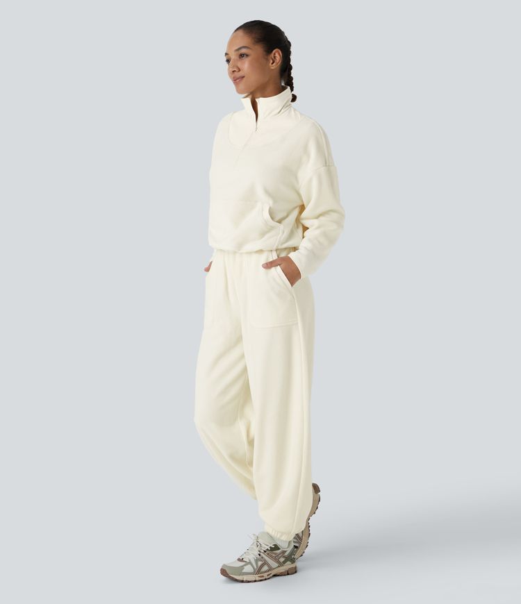 High Waisted Pocket Fleece Camping Joggers