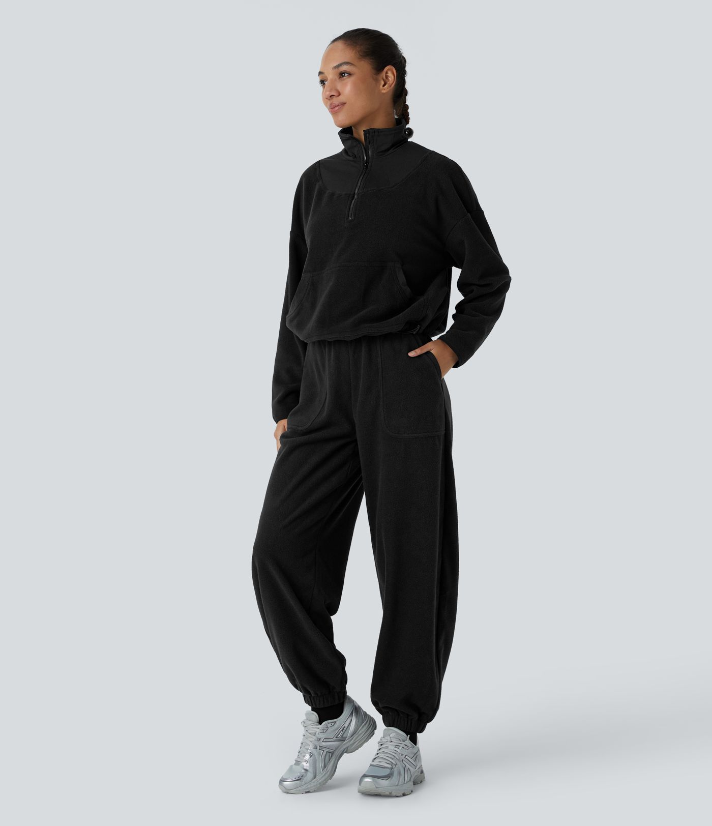 Pantalón deportivo camping polar bolsillo lateral tiro alto