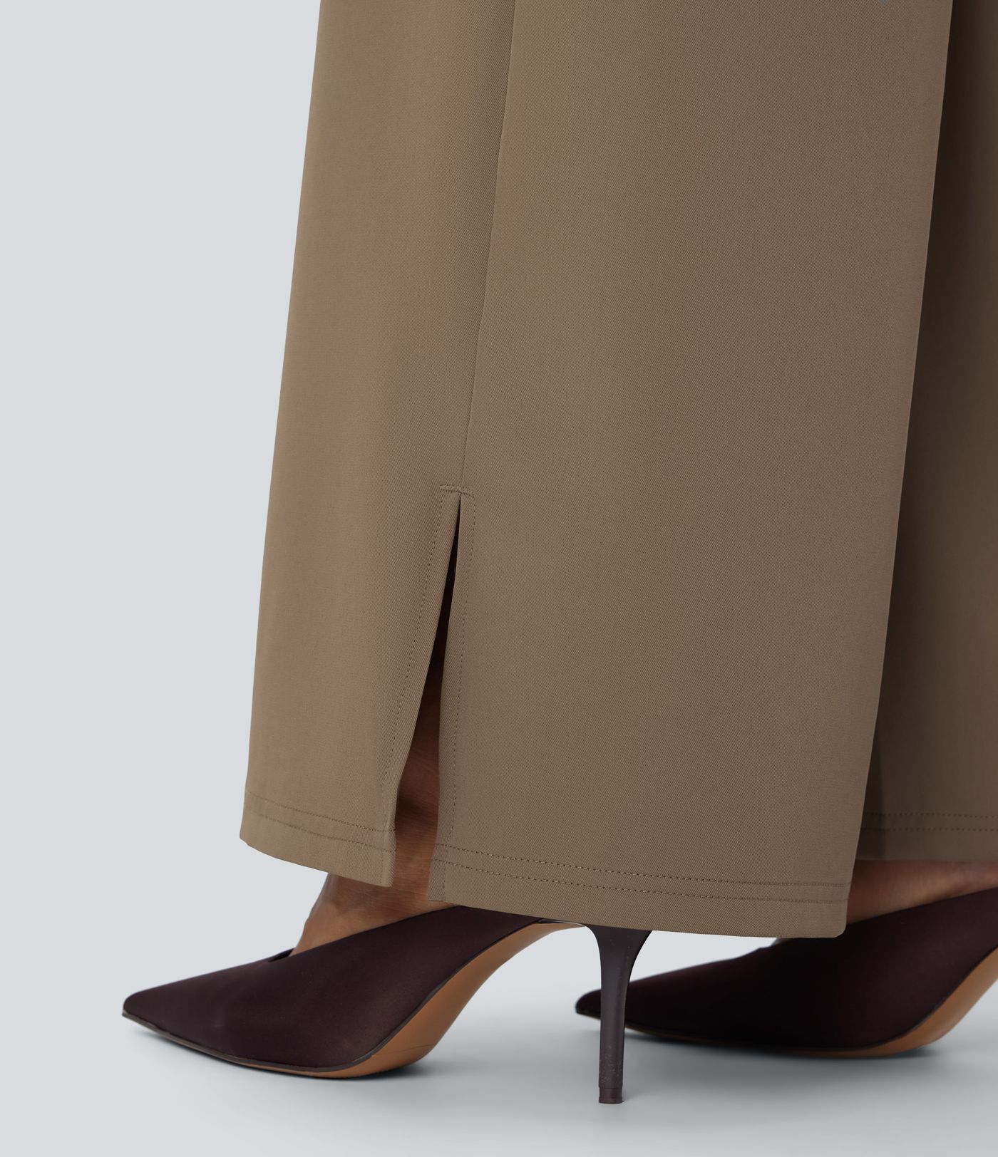  ハイウエスト ボタン ジッパー サイドポケット スプリットヘム ワイドレッグ ワークパンツ