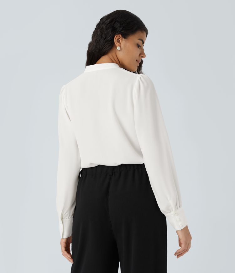 Stand Collar Long Sleeve Solid Relaxed Work Shirt