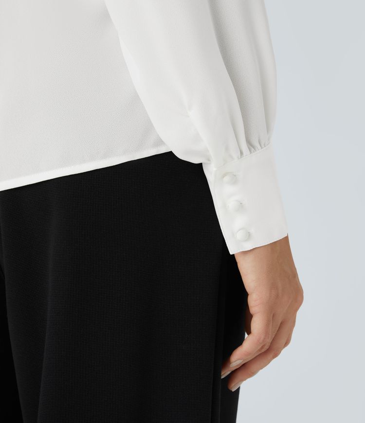 Stand Collar Long Sleeve Solid Relaxed Work Shirt