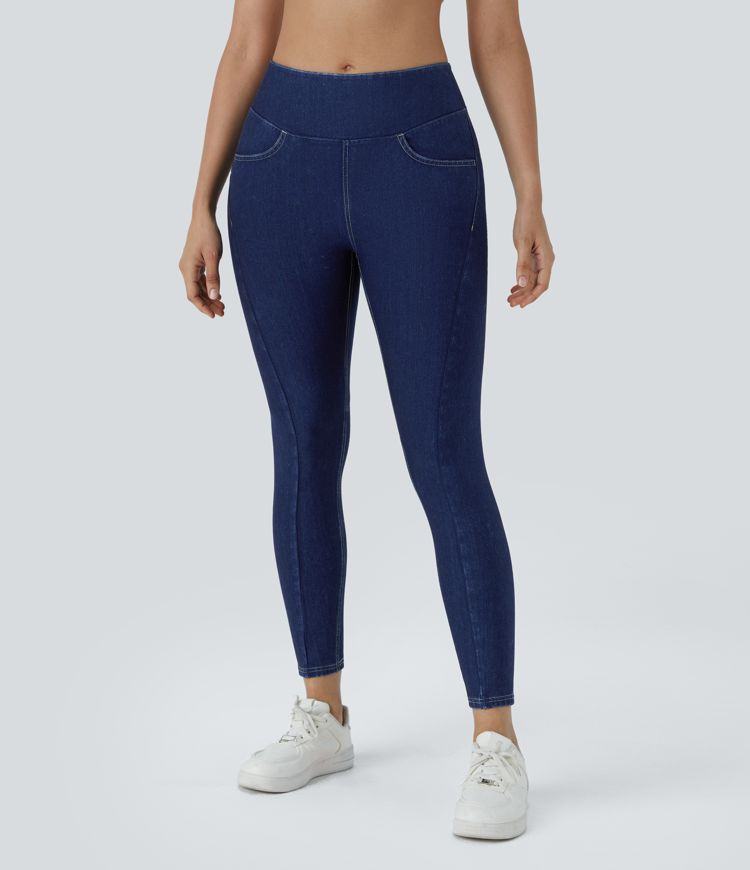 Halara Flex™ High Waisted Side Pocket Heart Design Stretchy Knit Denim Casual 7/8 Leggings