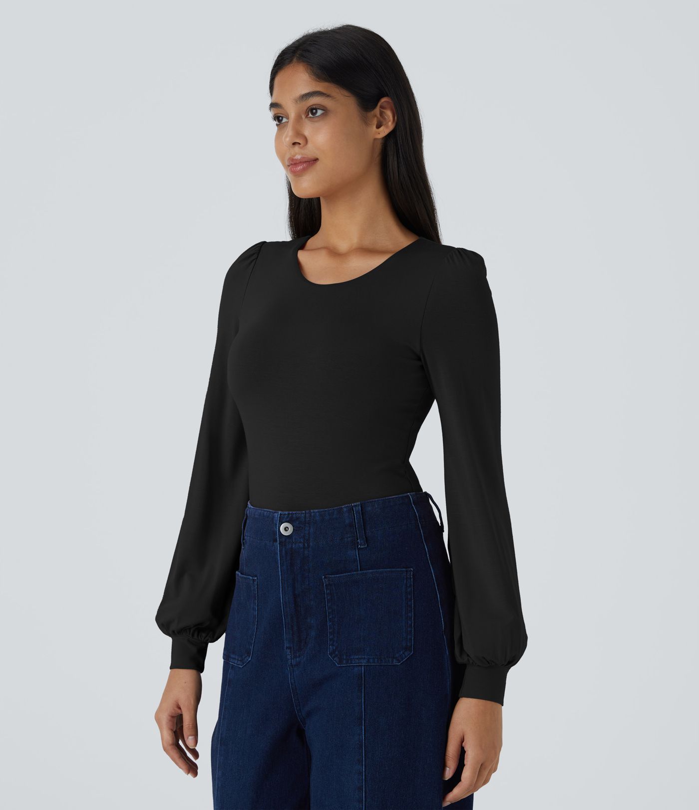 Round Neck Long Sleeve Casual Bodysuit