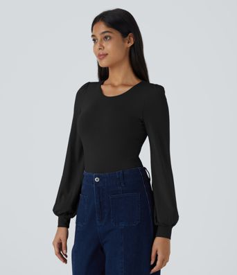 Round Neck Long Sleeve Casual Bodysuit