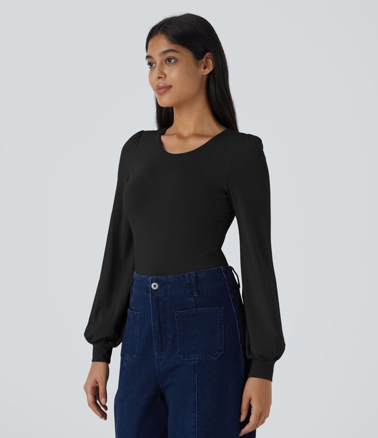 Round Neck Long Sleeve Casual Bodysuit