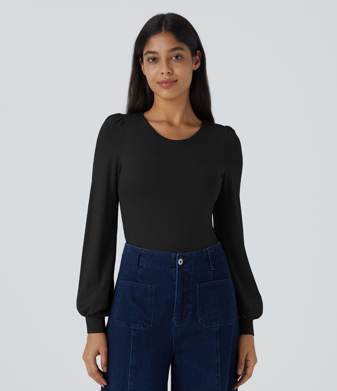 Round Neck Long Sleeve Casual Bodysuit