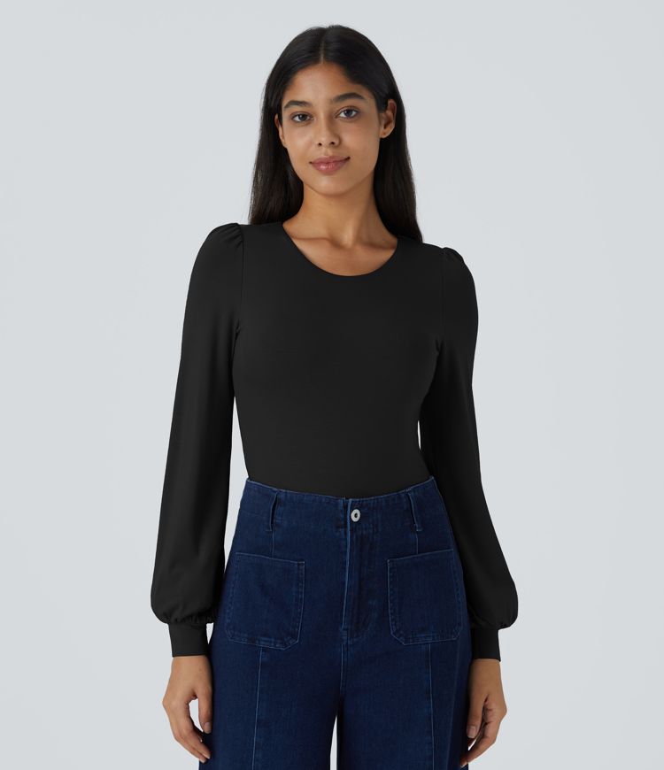 Round Neck Long Sleeve Casual Bodysuit