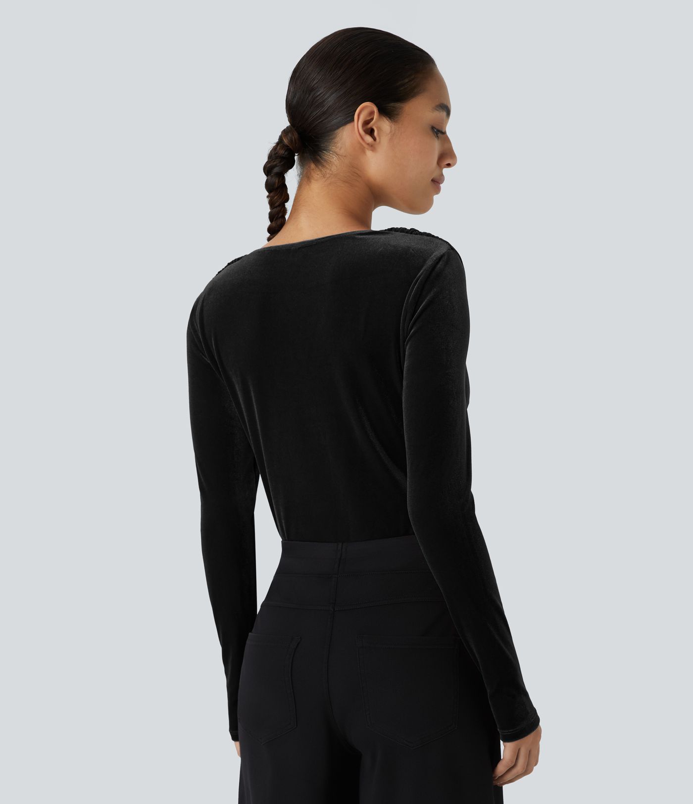 Cowl Neck Long Sleeve Velvet Work Bodysuit
