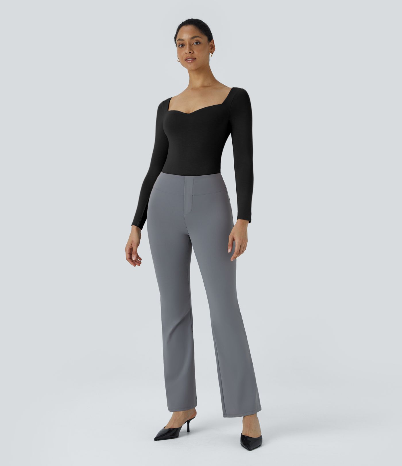 Square Neck Long Sleeve Button Work Bodysuit