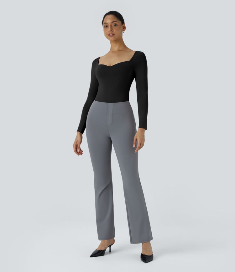 Square Neck Long Sleeve Button Work Bodysuit