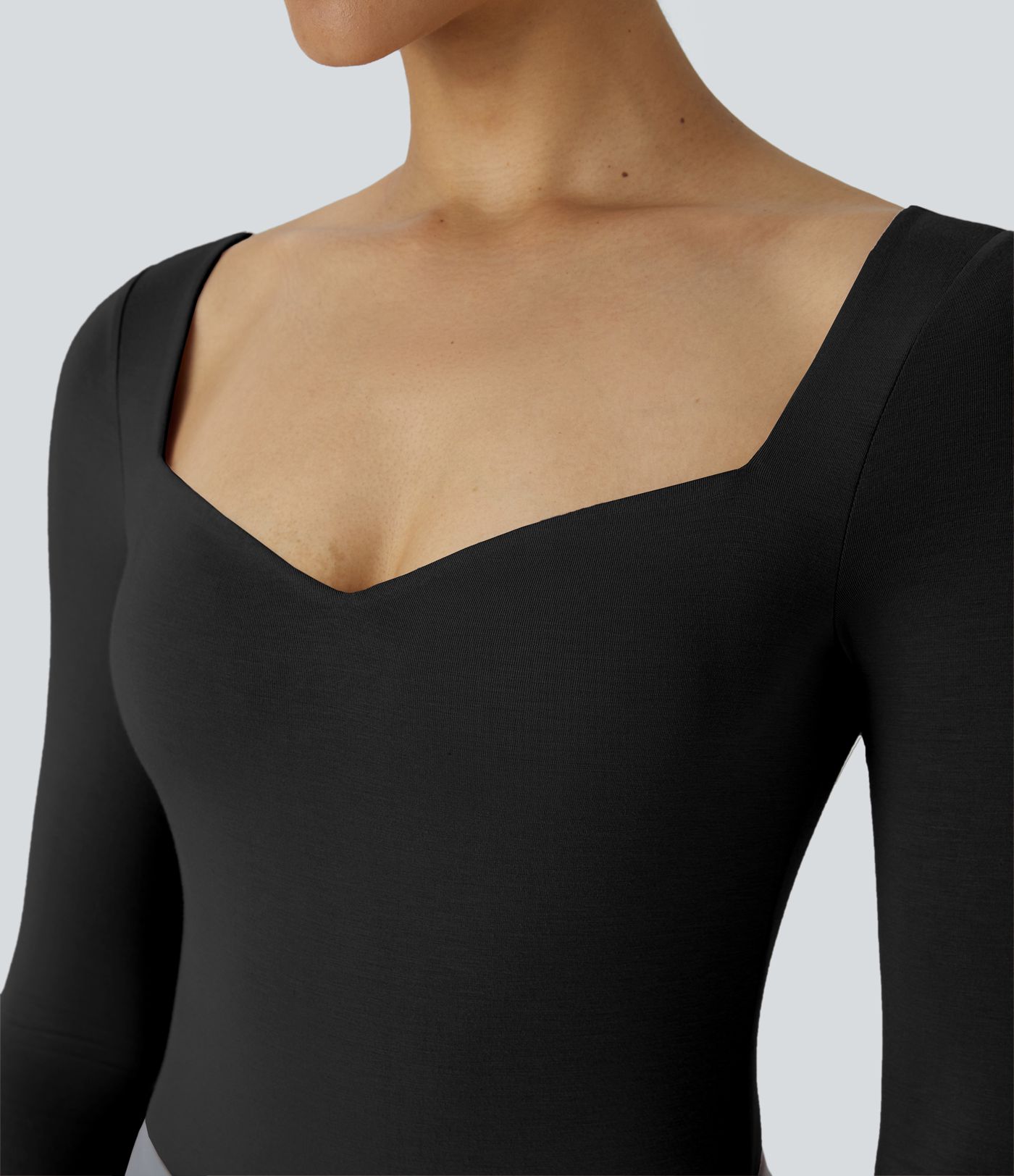 Square Neck Long Sleeve Button Work Bodysuit