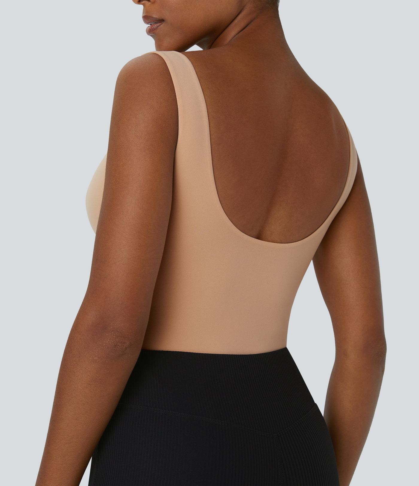 High stretch skin-friendly square neck backless button lounge underwear bodysuit