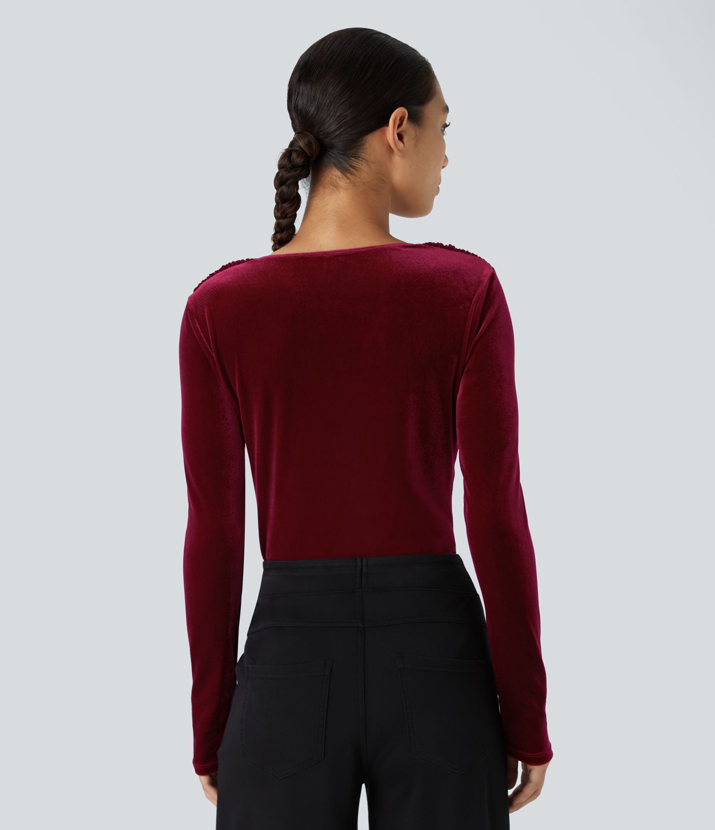 Cowl Neck Long Sleeve Velvet Work Bodysuit
