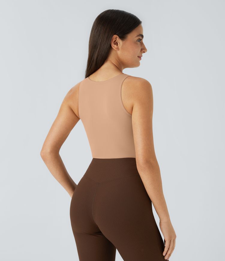 High Stretch Skin Friendly Round Neck Sleeveless Button Lounge Underwear Bodysuit