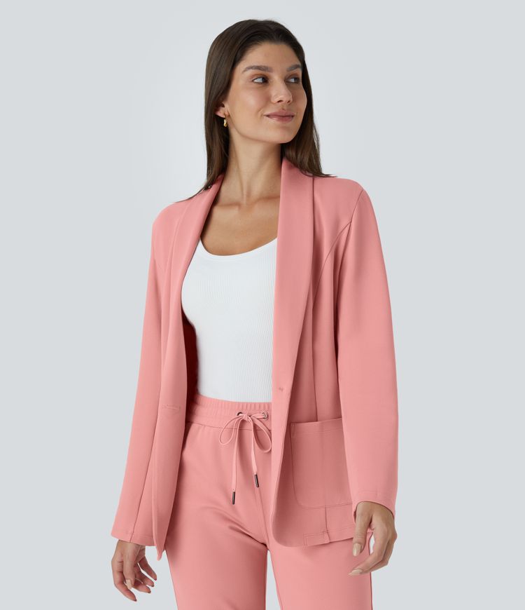 Shawl Collar Single Button Front Pocket Work Blazer