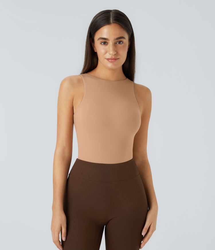 High Stretch Skin Friendly Round Neck Sleeveless Button Lounge Underwear Bodysuit