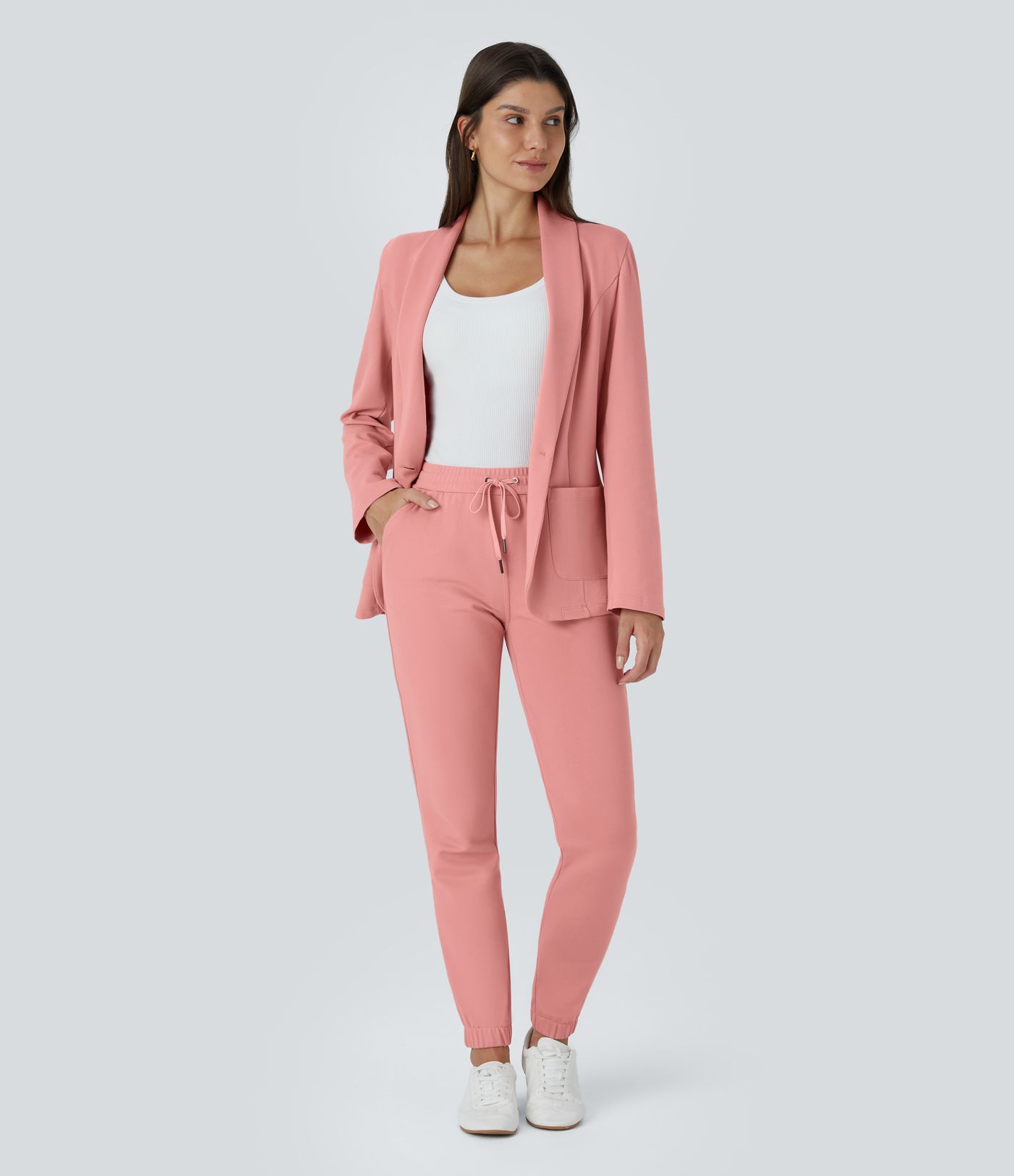 Shawl collar single button front pocket work blazer