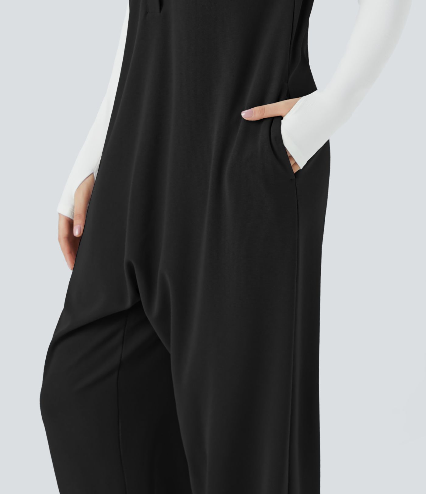 Hooded Button Front Sleeveless Side Pocket Waffle Casual Jumpsuit