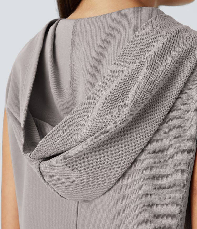 Mono capucha botón parte delantera sin mangas bolsillo lateral gofre