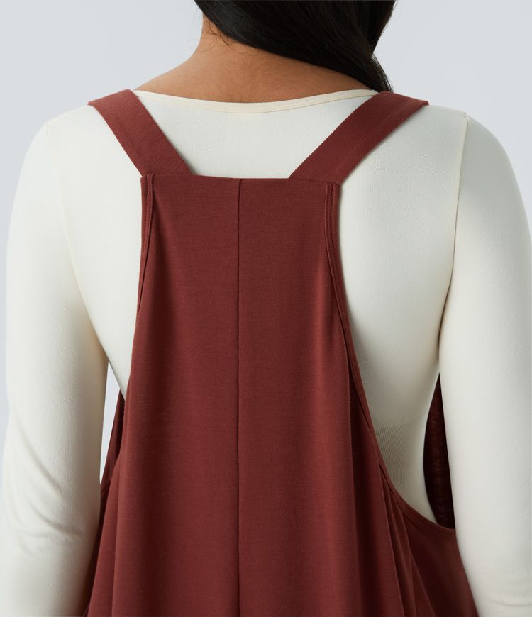 Adjustable Strap Button Side Pocket Stacked Casual Dungarees