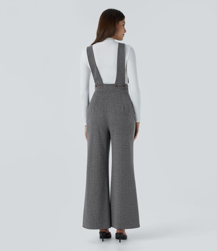 Wide Strap Decorative Pocket Herringbone Work Overalls