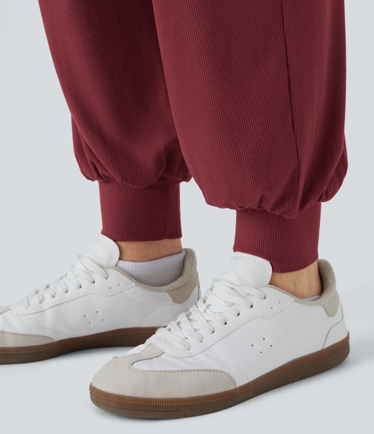 Ribbed Knit Cut Out Pocket Casual Jogger Jumpsuit