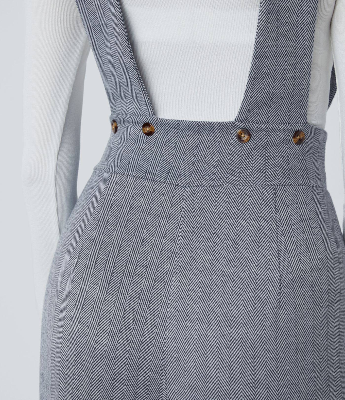Wide strap decorative button side pocket herringbone overall