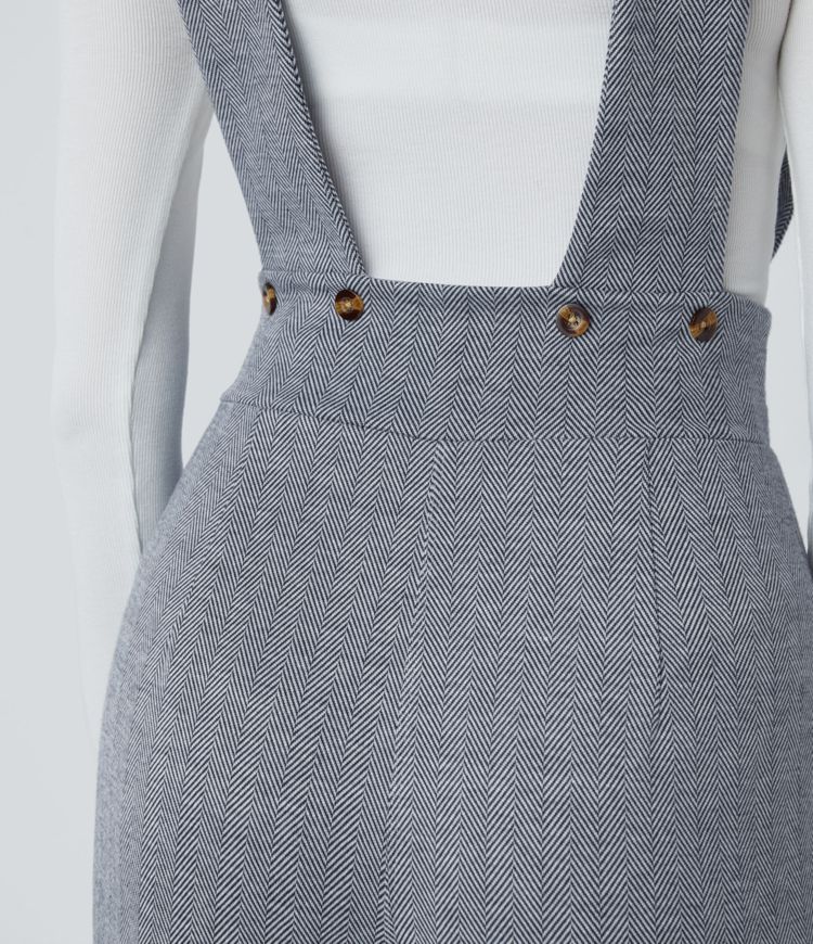 Wide strap decorative button side pocket herringbone overall