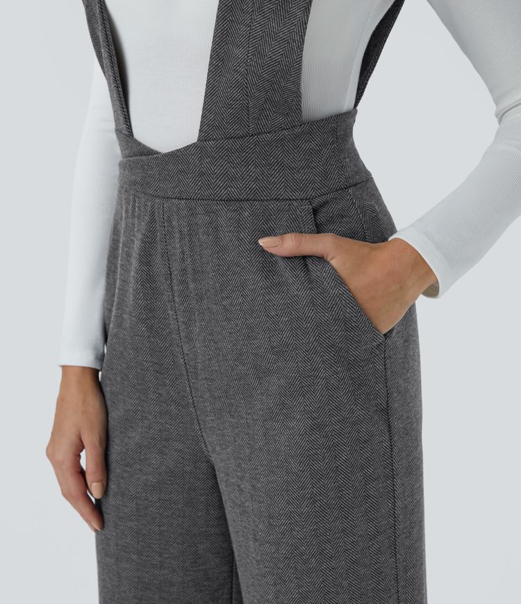 Wide Strap Decorative Pocket Herringbone Work Overalls